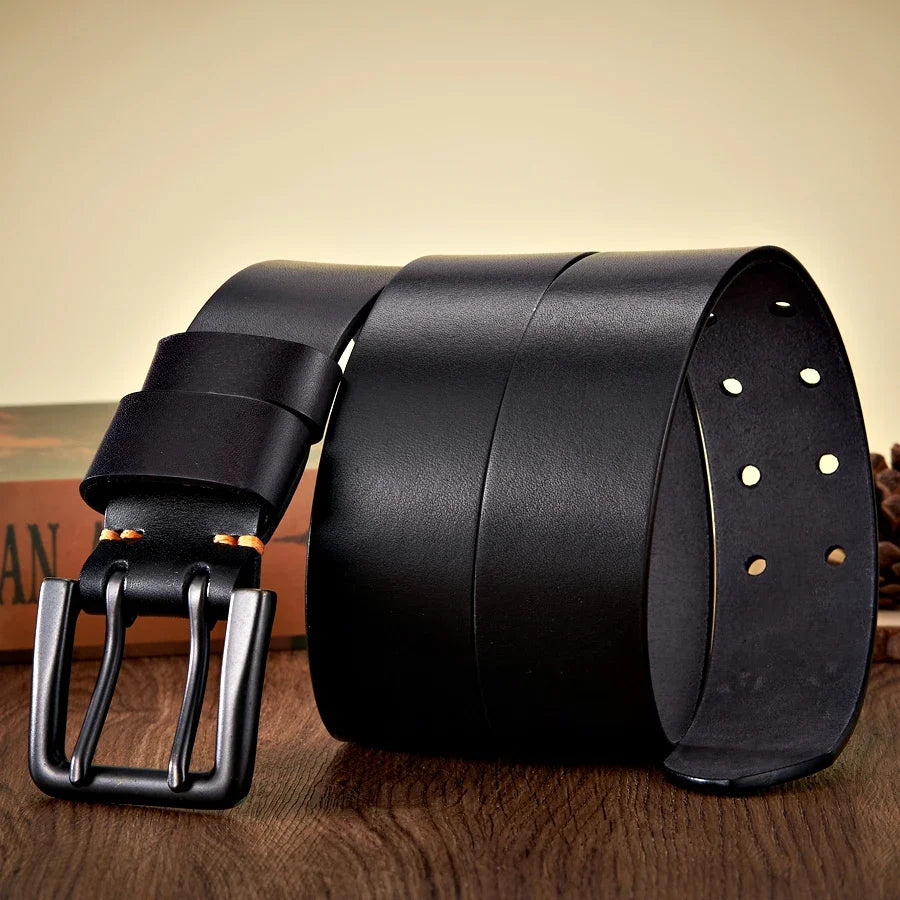 4.3cm Widen Thick Real Cowskin Genuine Leather Belt For Men High Quality Casual Male Belt Double Pin Buckle Cowboy Jeans Strap