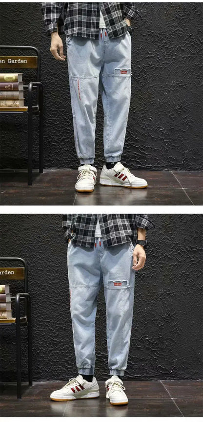 2026 New Hip Hop Harem Jeans Pants Men Loose Joggers Denim Casual Sweatpants Korea Ankle Length Trousers Streetwear Male Clothes