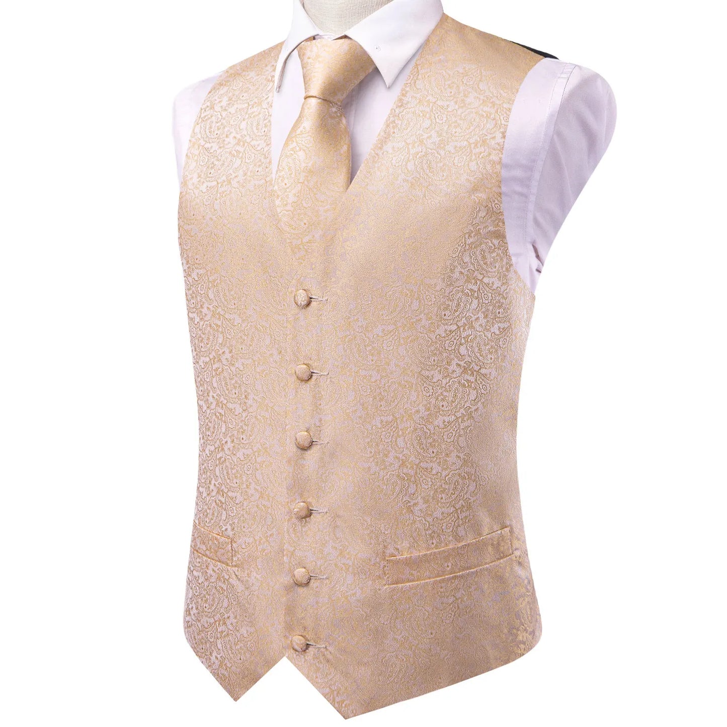 Men Paisley Print Vest Matching Set Waistcoat Tie Hanky Cufflinks Formal Wedding Party Gentleman Suit Accessories Kit
