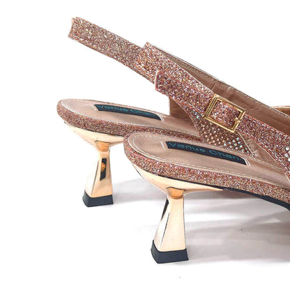 2024 Italian Design Rhinestone Luxury Wine Colour Pointed Toe Shoe & Bag Set Women's High Heels for Parties By Venus Chan