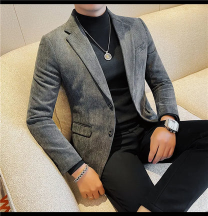British Style Solid Color Slim Suit Jacket Men Fashion Casual Business Blazers Coats High Quality Social Wedding Elegant Jackets