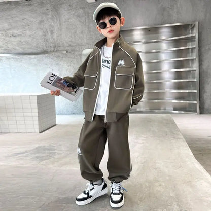2025 New Boys' Spring-Autumn Outfit Set Middle-Large Size Korean Style Stylish Cool Kids' Clothing for Boys