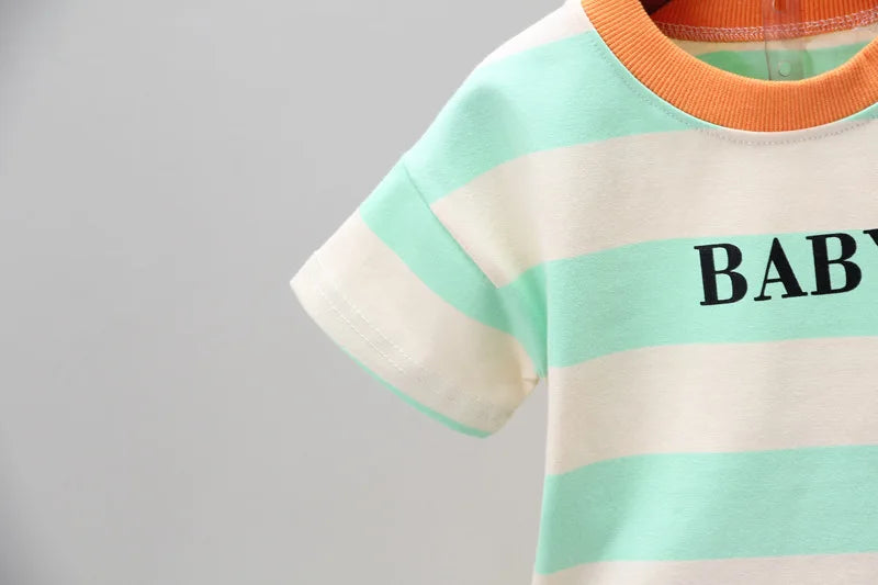 Summer Boys Clothes Children Cotton Strips Causal T Shirts Shorts 2Pcs/set Infant Outfit Kids Toddler Tracksuits 0-5 Years