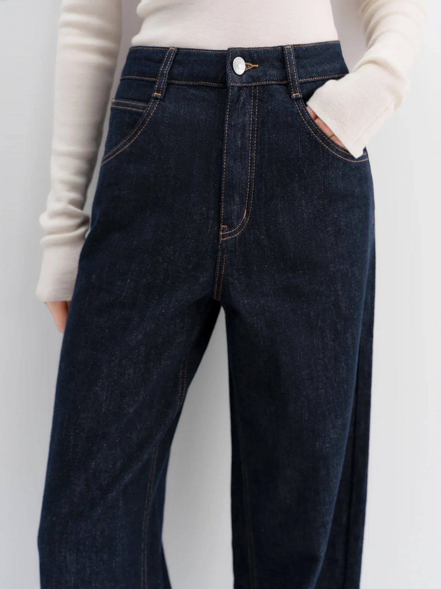 Straight High Waist Jeans for Women Winter Solid Simple All-match 2025 New Long and Short Versatile Pants Korean Style