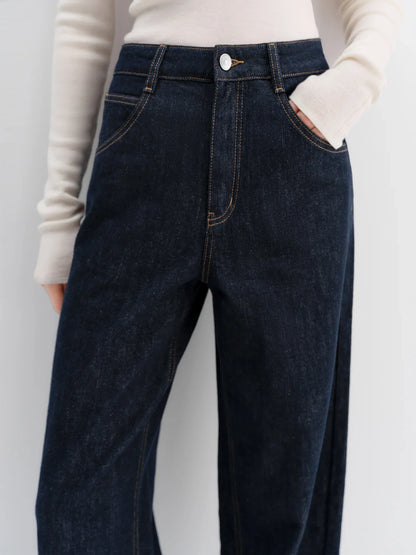 Straight High Waist Jeans for Women Winter Solid Simple All-match 2025 New Long and Short Versatile Pants Korean Style