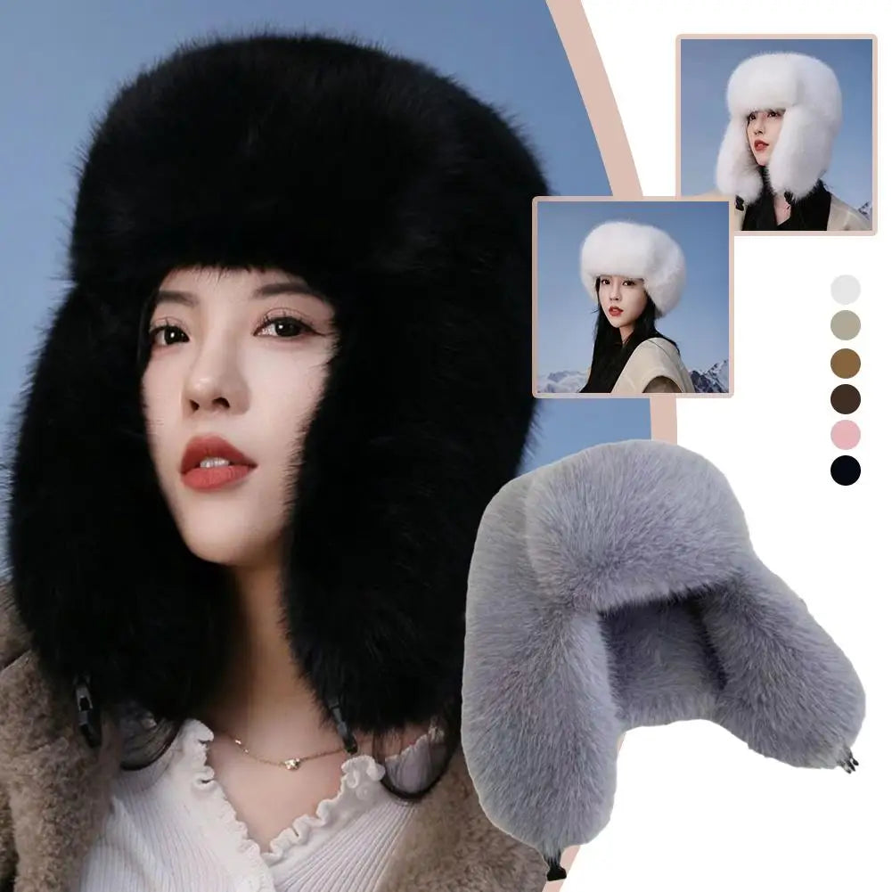 Faux Fur Bomber Hat Or Women And Men Windproof Warm Earmuffs Windproof Earflap Cap Thickened Russian Caps Ear Protection Hats