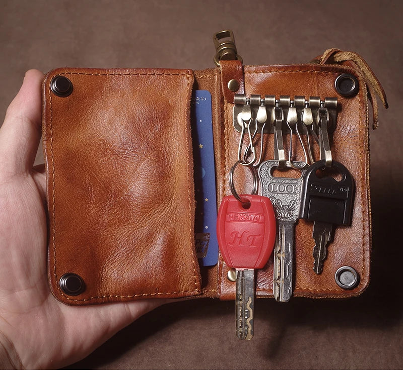 Luxury Brand Genuine Leather Key Bag Multifunctional Waist Hanging Card Holder Coin Purse Men Women Car Key Case Organizer