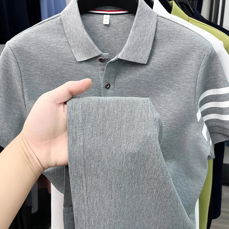 100% pure cotton short sleeve high-end brand cartoon dog embossed men's T-shirt summer new Korean casual breathable polo shirt