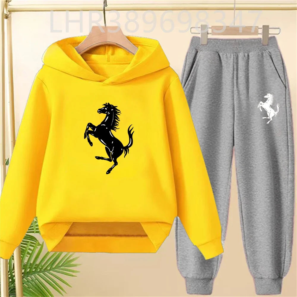 Children's Hoodies Top+Bottom Suit Girls Pink Boy Black Age 3-12 Coat Casual Toddler Long Sleeves Autumn Pegasus Print Clothing
