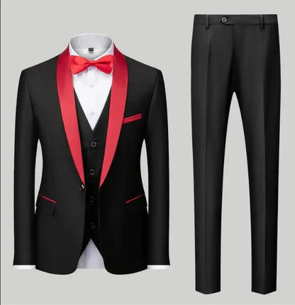 Royal Blue/Burgundy Man Suits Classic Black Lapel Wedding Suits 3 Pieces (Jacket+Pants+Vest)