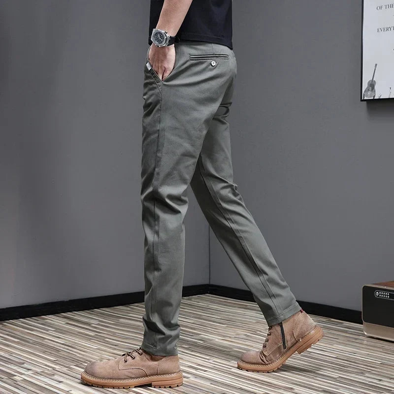 2024 Spring Summer Men's Casual Pants 97.8% Cotton Business Korean Fashion Slim Fit Stretch Gray Black Khaki Trousers Male Pant