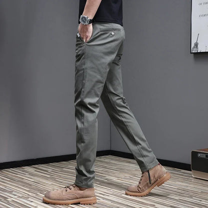 2024 Spring Summer Men's Casual Pants 97.8% Cotton Business Korean Fashion Slim Fit Stretch Gray Black Khaki Trousers Male Pant