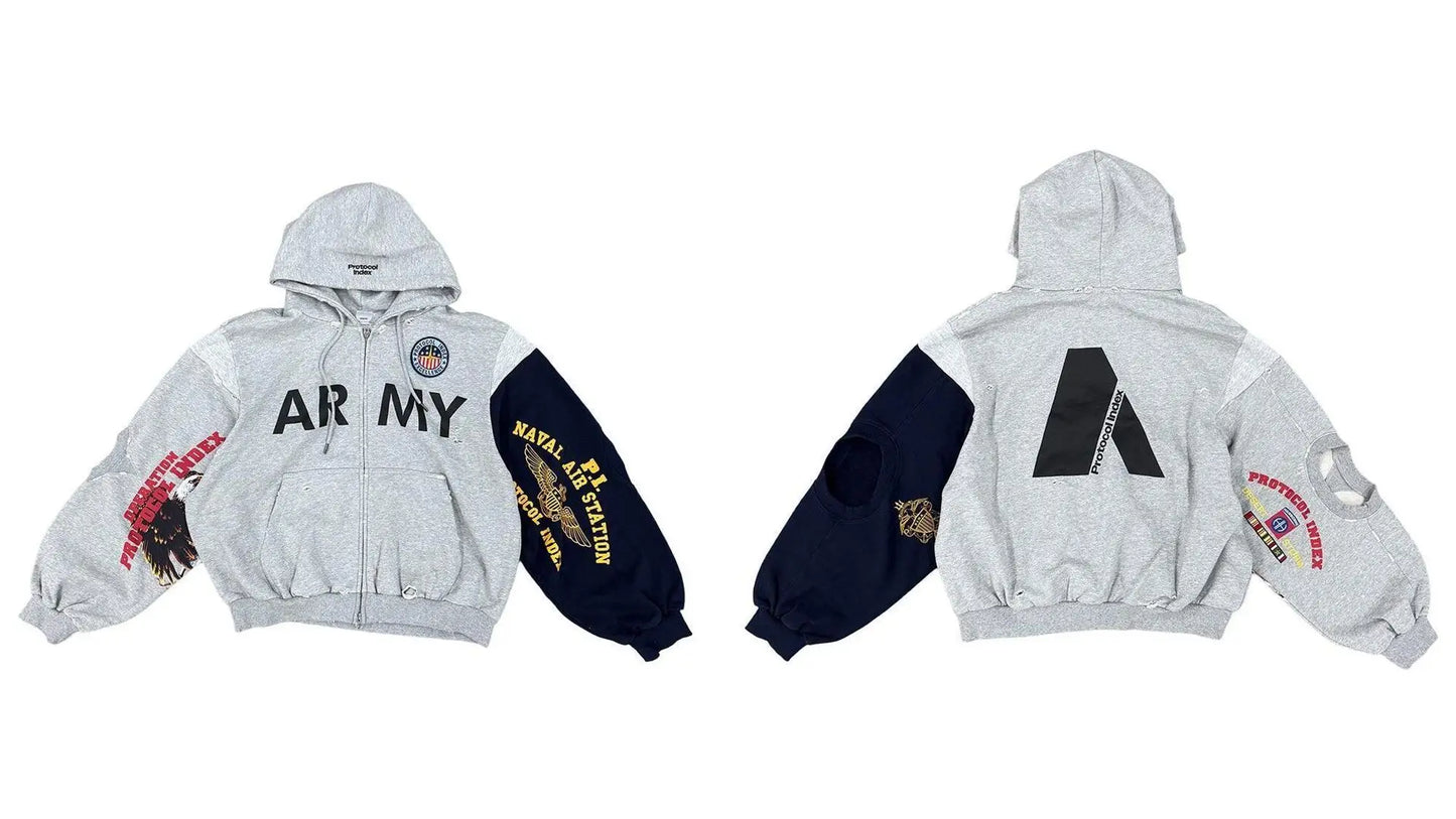 2026 Patchwork ARMY Vintage Damaged Cardigan Pullover Men Women Best Quality Hoodie