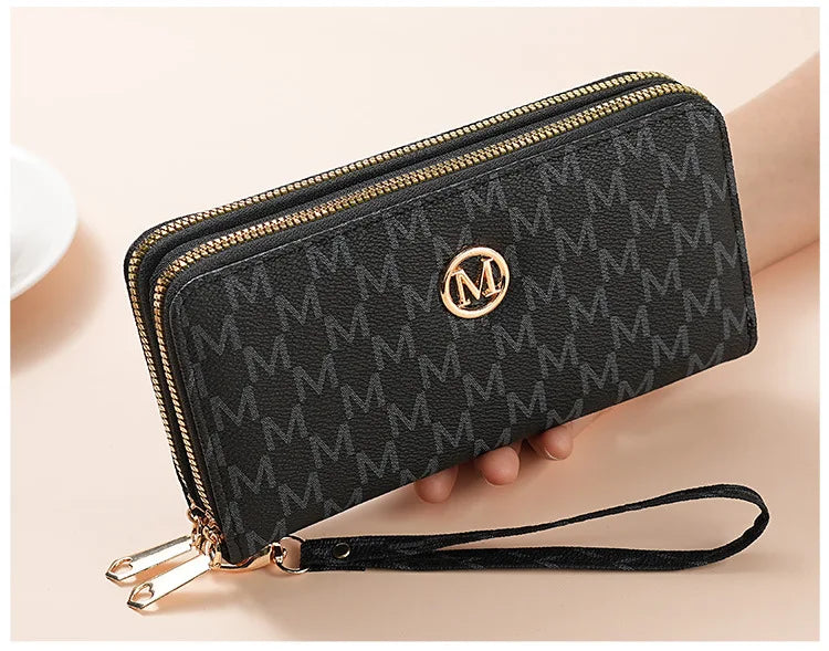 Double Zipper Wallets Women Men Long Coin Purses Cards Holder Handbags Billfold Wristlet Wallet Clutch Money Bags M Letter Purse