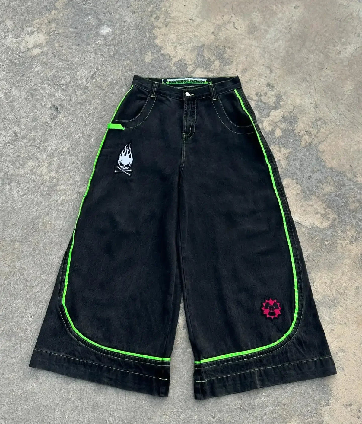 Vintage Men Jeans Gothic High Waist Wide Trouser Harajuku Vapor95 Denim Pants Embroidered Baggy Jeans Streetwear Y2K Jeans