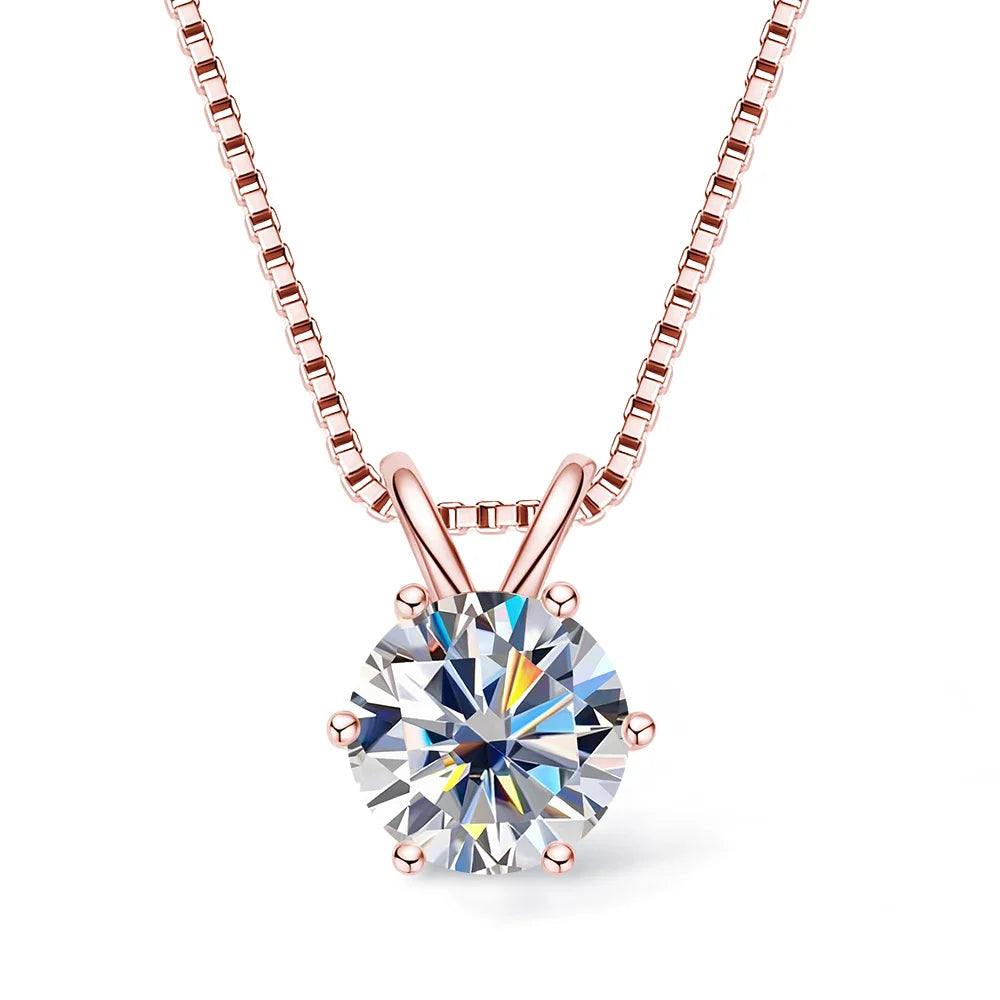 Moissanite Pendant Necklace 0.5-3CT D Color VVS1 6 Prong 925 Sterling Silver 18K Gold Plated Solitaire Necklace