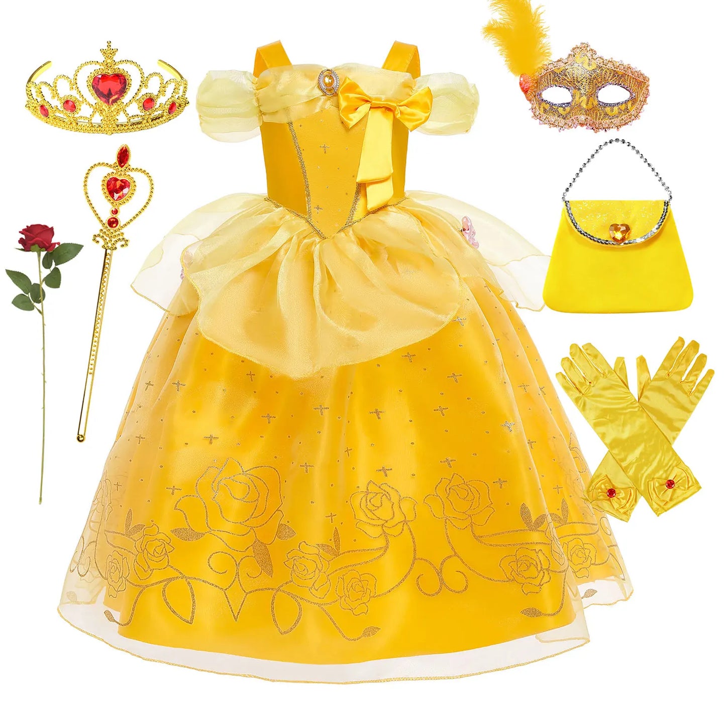 2026 Kid England Style Belle Deluxe Princess Costume Carnival Apparel Birthday Party Carnival Beauty and Beast Cosplay Dress