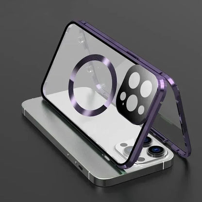 Metal Magnetic Case For Magsafe iPhone 17 Pro Max 16 15 14 13 12 Pro Max Plus Lens Protection Double Sided Glass Snap Lock Cover
