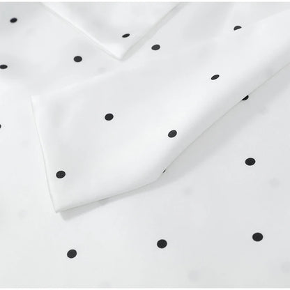 Satin Scarf Neck Polka Dot Printing Women Blouse Fashion Full Sleeve Loose Basic Shirt Lady Spring New Highstreet Commute Wears