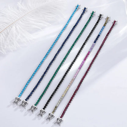 Fine Jewelry Pave 3MM Emerald Green Cubic Zircon Hip Hop Rock Chain For Women/Men Real 925 Silver Metal Tennis Bracelet