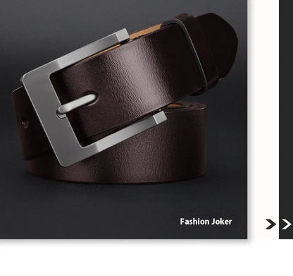 Men's Genuine Leather Belt - High-Quality Cowhide Leather Pin Buckle Belt with Alloy Clasp, Premium Men's Cowboy Belt