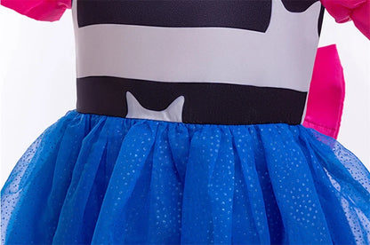 Girls Striped Bubble Sleeve Princess Dress Gabby Doll Cat Hous Cosplay Bow Mesh Fluffy Costume Kid Halloween Birthday Party Gown