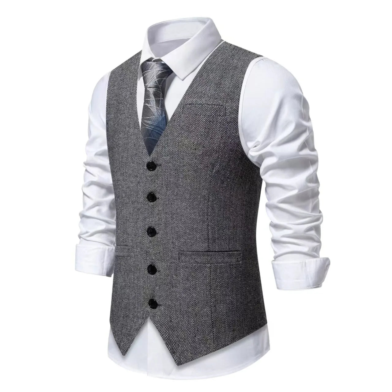 Dark Gray Herringbone Tweed Suit Vest for Men,business Casual Retro Single-breasted Herringbone Pattern Men's Waistcoat Eur Size