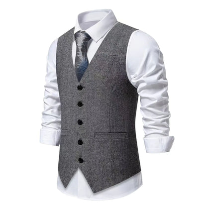 Dark Gray Herringbone Tweed Suit Vest for Men,business Casual Retro Single-breasted Herringbone Pattern Men's Waistcoat Eur Size