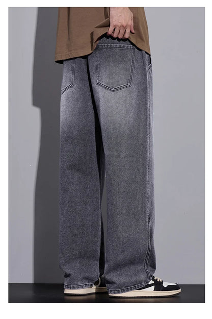 Men's Clothing Wide-leg Pants Baggy Jeans Streetwear Straight Fashion Denim Trousers Y2k Vintage Washed Elastic Waist Man Pants