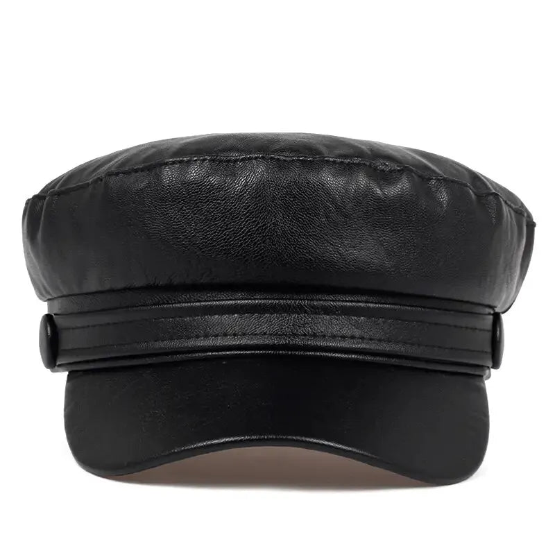 Pu Leathe Solid Color Army Cap Spring and Autumn Outdoor Casual Adult Sun Hats Hip Hop Hat Sunscreen Hat Sports Cap