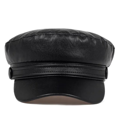 Pu Leathe Solid Color Army Cap Spring and Autumn Outdoor Casual Adult Sun Hats Hip Hop Hat Sunscreen Hat Sports Cap