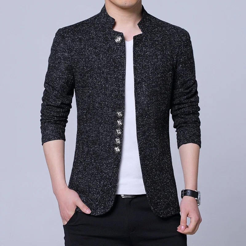 Men's Autumn Winter Casual Slim Fit Plaid Suit Jacket Korean Style Fleece Thickened Coat Large Size Single Breasted Westwear