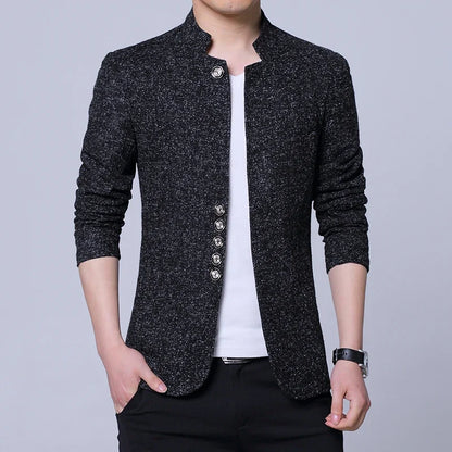 Men's Autumn Winter Casual Slim Fit Plaid Suit Jacket Korean Style Fleece Thickened Coat Large Size Single Breasted Westwear