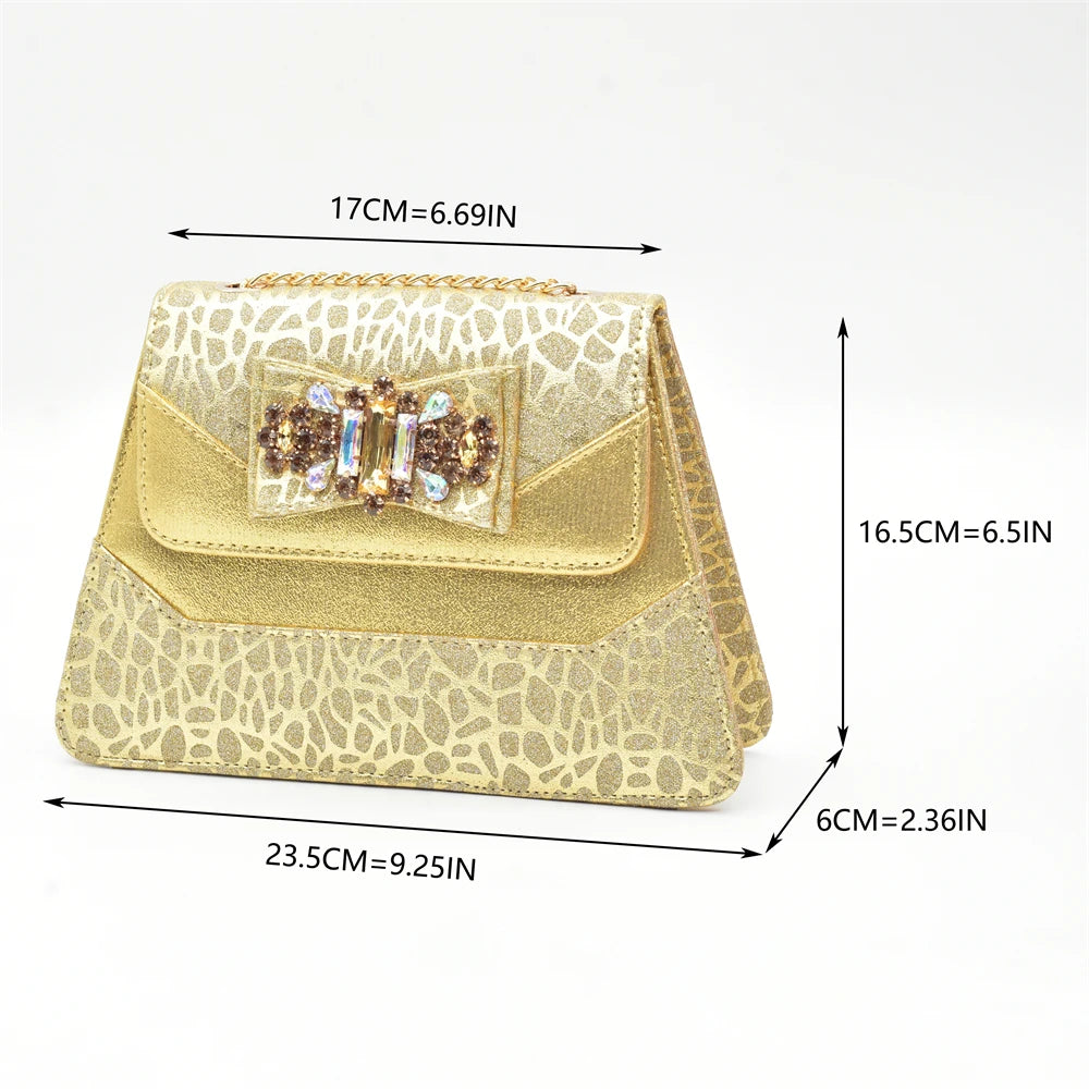 Classics Style New Arrivals Italian Women Shoes Matching Bag Set in Gold Color Comfortable Heels Pumps for Wedding Women Heels