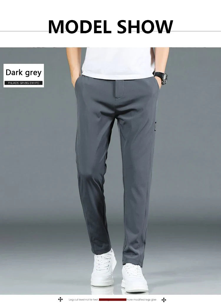Ice silk men's pants 2026 summer new black gray thin business casual pants outdoor elastic breathable straight leg sports pants