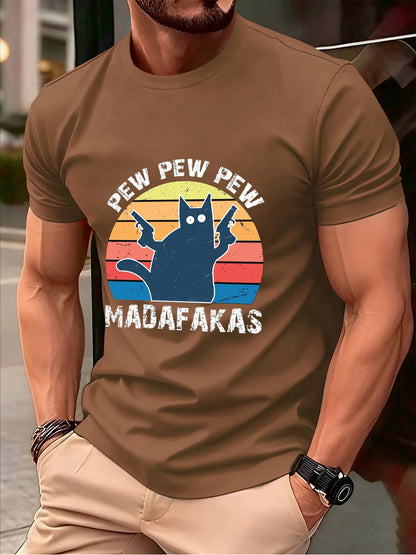 Pew Pew Pew Madafakas Prints Men'S T-Shirt Cotton Summer O-Neck Short Sleeve Tops Soft Oversized T Shirt Casual Mens Clothes