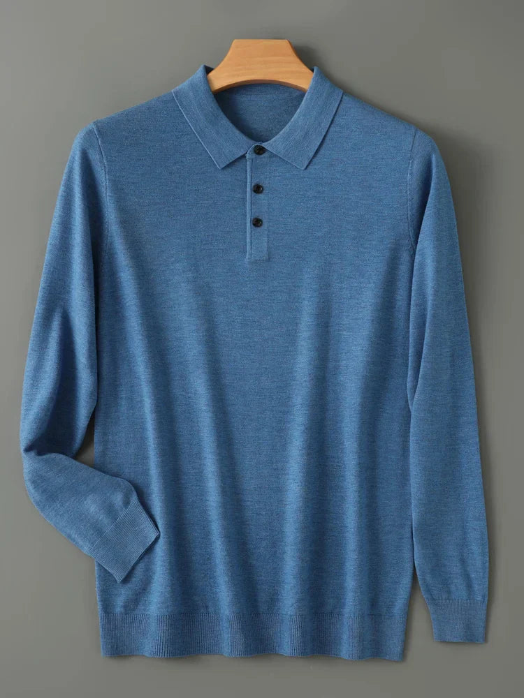 Spring Autumn Men Shirt  Merino Worsted Wool Knitted Pullover Long Sleeve Polo-Collar Clothing Tops Smart Casual Thin Outerwears