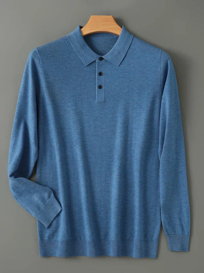 Spring Autumn Men Shirt  Merino Worsted Wool Knitted Pullover Long Sleeve Polo-Collar Clothing Tops Smart Casual Thin Outerwears