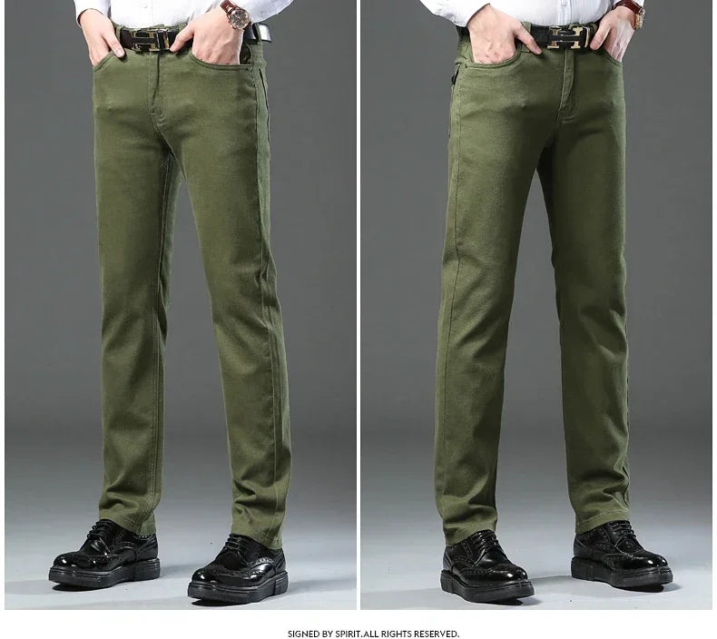 Spring Autumn Fashion Brown Business Casual Stretch Denim Pants Male Brand Trousers Men's Clothing Slim Jeans Plus Size 28-44