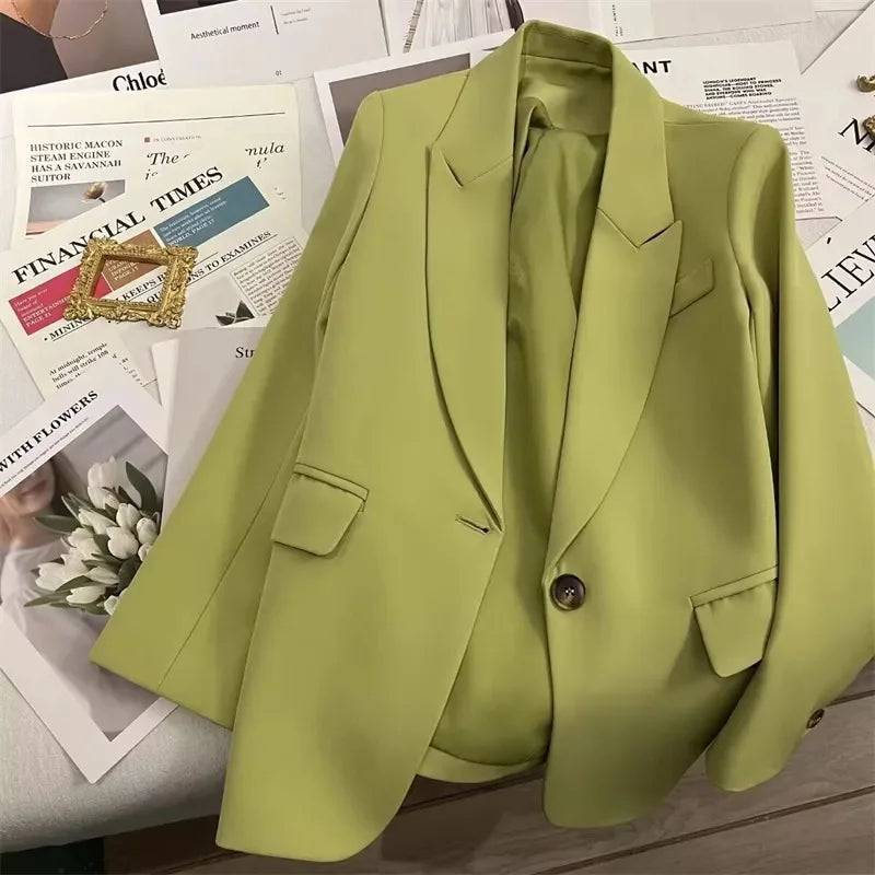 Elegant Office Lady Blazers Women Outerwears 2025Fashion Long Sleeve Single Button Blazer New Autumn Casual Female Coats Jackets