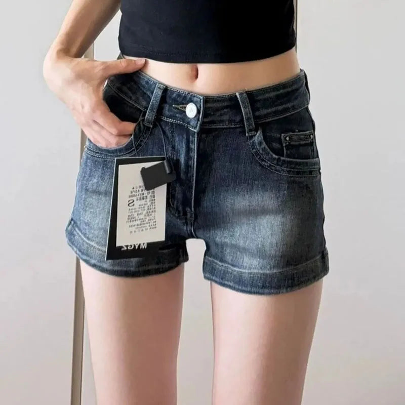 American Style High Street Retro Jean Shorts Female Y2K Low-Waisted Elastic Denim Shorts Woman Gothic Sexy Clubwear Short Jeans