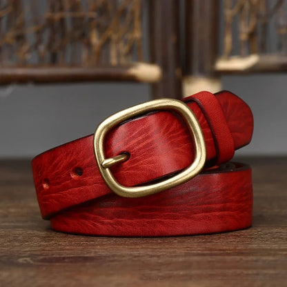 2.8cm Retro Female Real Thick Genuine Leather Belt Copper Pin Buckle Women Cowskin Jeans Belt Girl Simple Ladies Waist Strap