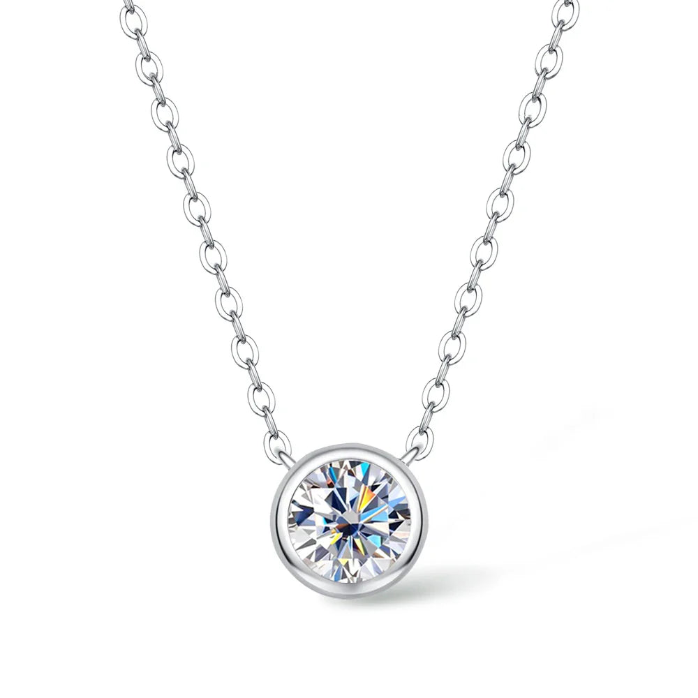 Rose Gold 1CT Moissanite Pendant Necklace For Women D Color Lab Created Diamond Choker Chain Original 925 Silver Jewelry Gift