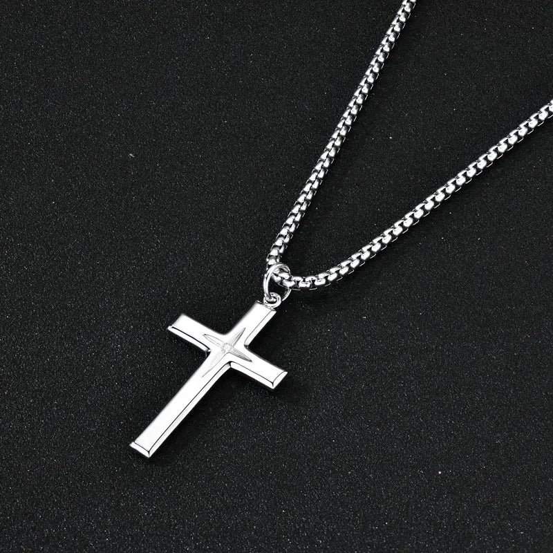 2.2mm Moissanite 925 Sterling Silver Cross Pendant Necklace Stainless Steel Rollo Chain for Men Fashion Party Daily Gift