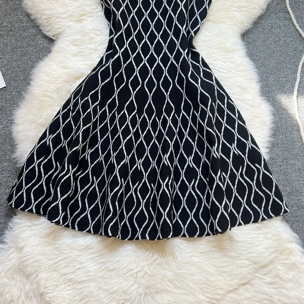Brand Fashion A-line Short Women Dress Elegant Y2K Geometric Knitted Summer Dress Female Harajuku Black Party Vestidos