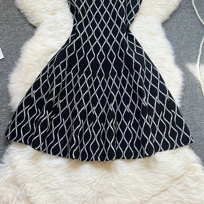 Brand Fashion A-line Short Women Dress Elegant Y2K Geometric Knitted Summer Dress Female Harajuku Black Party Vestidos