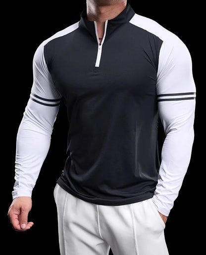 Men's Running Gym Fitness Tops Slim Fit Color-blocked Long-sleeved T-shirt Training Cycling Breathable Quid Quick-drying Clothes