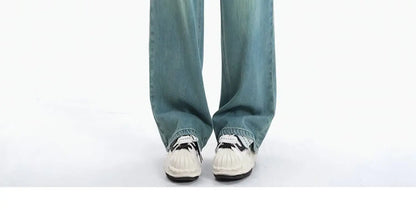 Women Comfortable Thin Denim Pants New Female Vintage Mid Waisted Jeans Pants Girls Smile Edition Straight Leg Jeans Trousers
