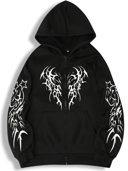 Autumn and Winter New Men's Fashionable and Trendy Casual Hoodie Zipper Jacket Y2K Printed Pattern Casual Retro Street Style Top