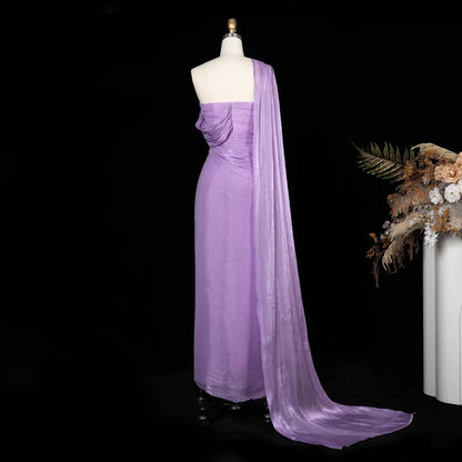 2026 Women's Elegant Evening Dresses with Draped Cape Formal Birthday Gown Pink One Shoulder Arabic SF199 Customized